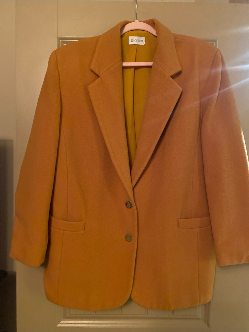 Vintage 70% Wool Cashmere Gold Button Blazer Mustard Yellow Size 16